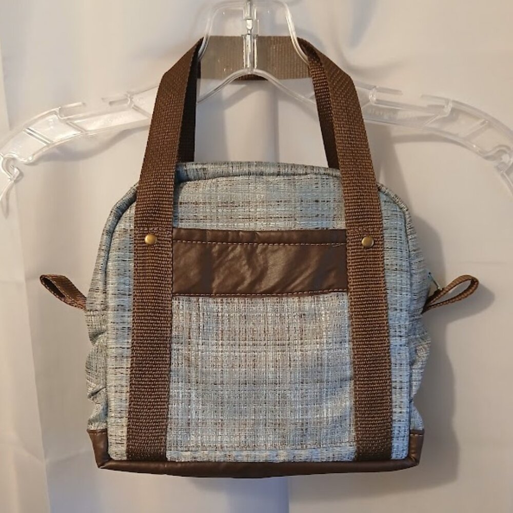 New Modern Crosshatch Saddle Double handle Satchel Purse Shoulder Bag Brown Blue
